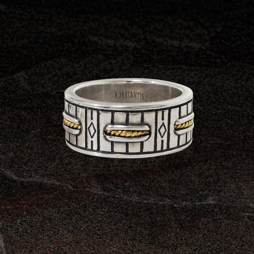Konstantino Perseus Sterling Silver with 18K Yellow Gold Braided Accents Ring